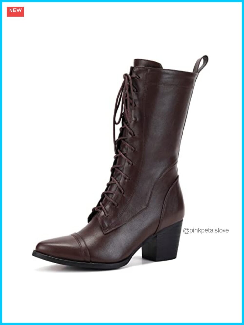 Mid Calf Combat Boots Lace Up Side Zipper Faux Fur Lining PU Leather